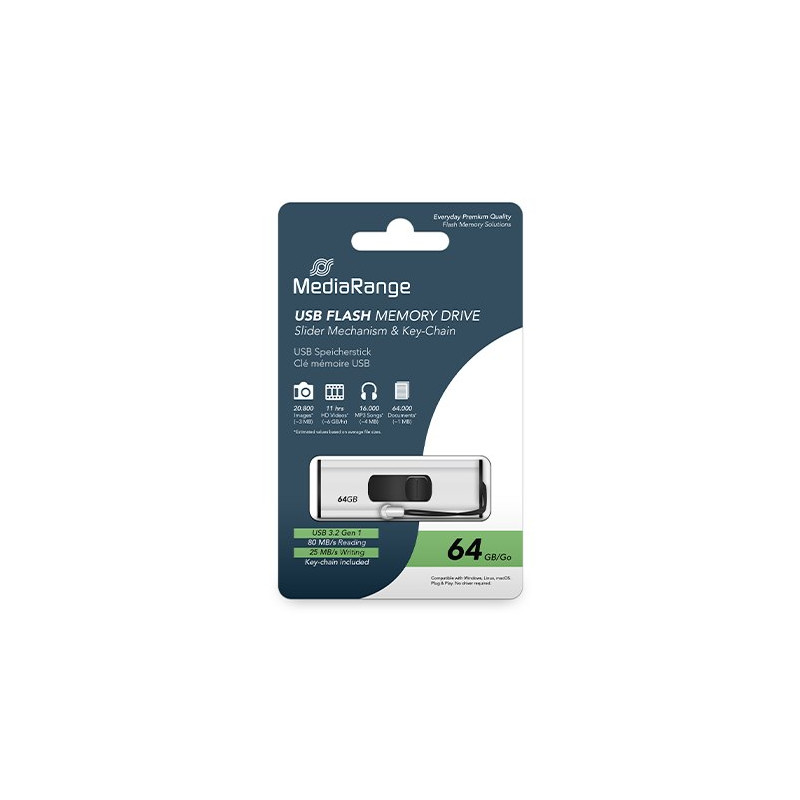 PENDRIVE 64GB USB 3.2 MEDIARANGE SILVER-BLACK