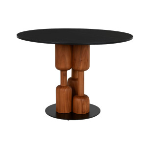 Tavolo da Pranzo Home ESPRIT Nero Naturale Marmo Acacia 106 x 106 x 76 cm