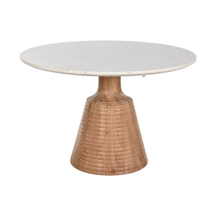 Tavolo da Pranzo Home ESPRIT Bianco Naturale Marmo Legno di acacia 115 x 115 x 76 cm