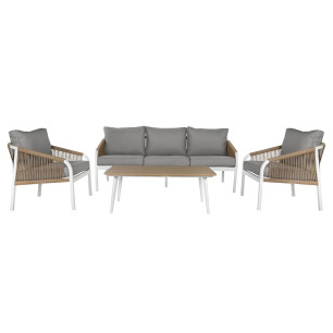 Set Tavolo con 3 Sedie Home ESPRIT Bianco Naturale Grigio chiaro 189 x 73 x 84 cm