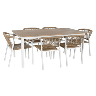 Tavolo con 6 sedie Home ESPRIT Bianco Naturale 180 x 90 x 75 cm