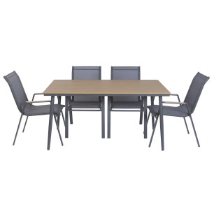 Tavolo con 6 sedie Home ESPRIT Marrone Grigio scuro Acciaio Polywood Textilene 150 X 90 X 73 CM