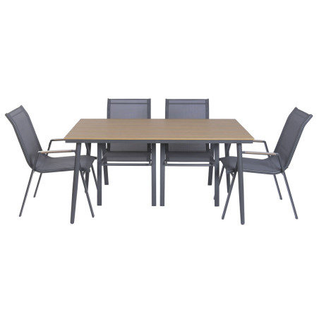 Tavolo con 6 sedie Home ESPRIT Marrone Grigio scuro Acciaio Polywood Textilene 150 X 90 X 73 CM