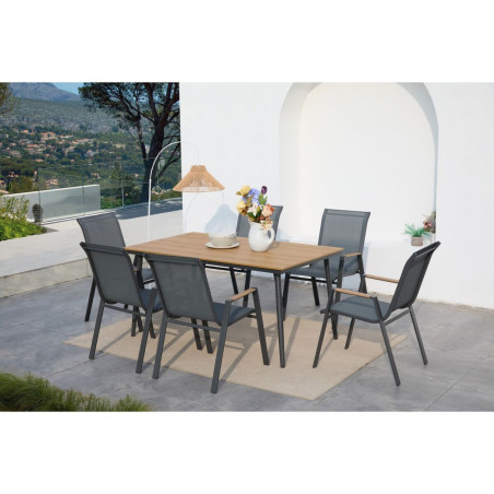Tavolo con 6 sedie Home ESPRIT Marrone Grigio scuro Acciaio Polywood Textilene 150 X 90 X 73 CM
