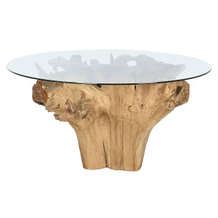 Tavolo da Pranzo Home ESPRIT Naturale Legno Vetro Temperato 160 x 160 x 76 cm